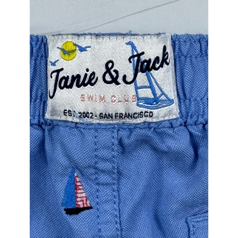 Janie and Jack Boys Blue Sailboat Embroidered Swim Trunks Shorts‎ 6-12 Months